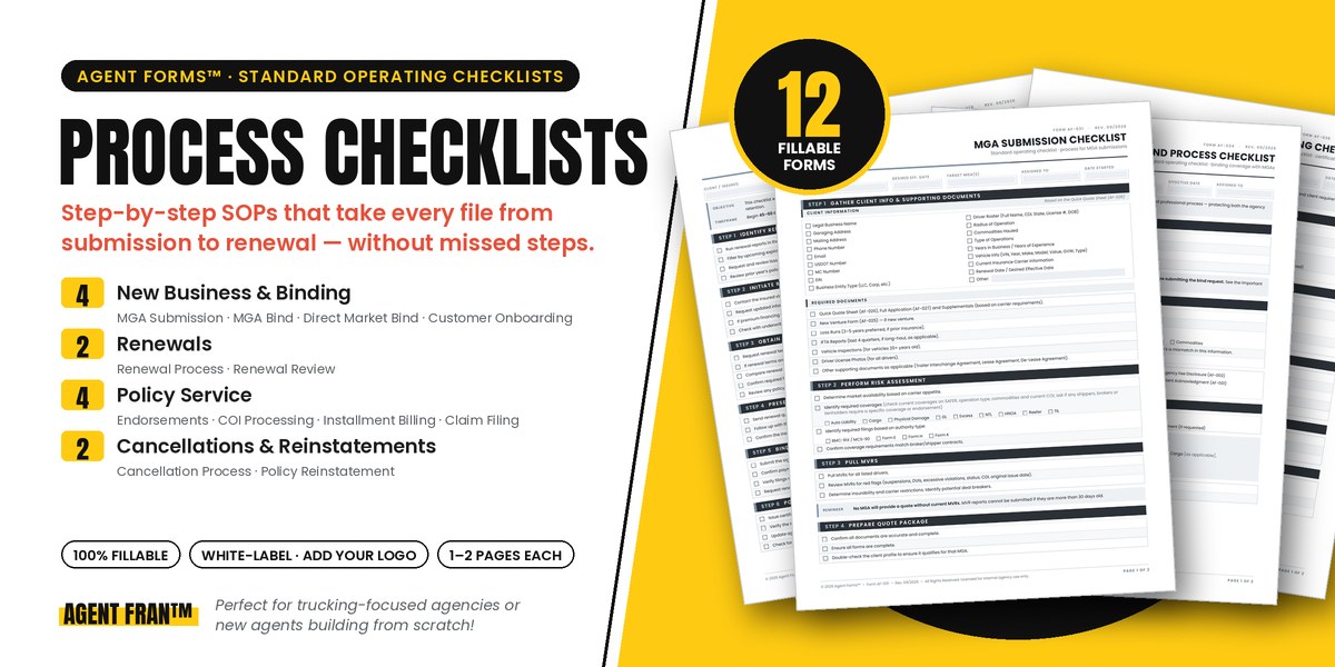 Process Checklist Forms — 12 fillable standard operating checklists