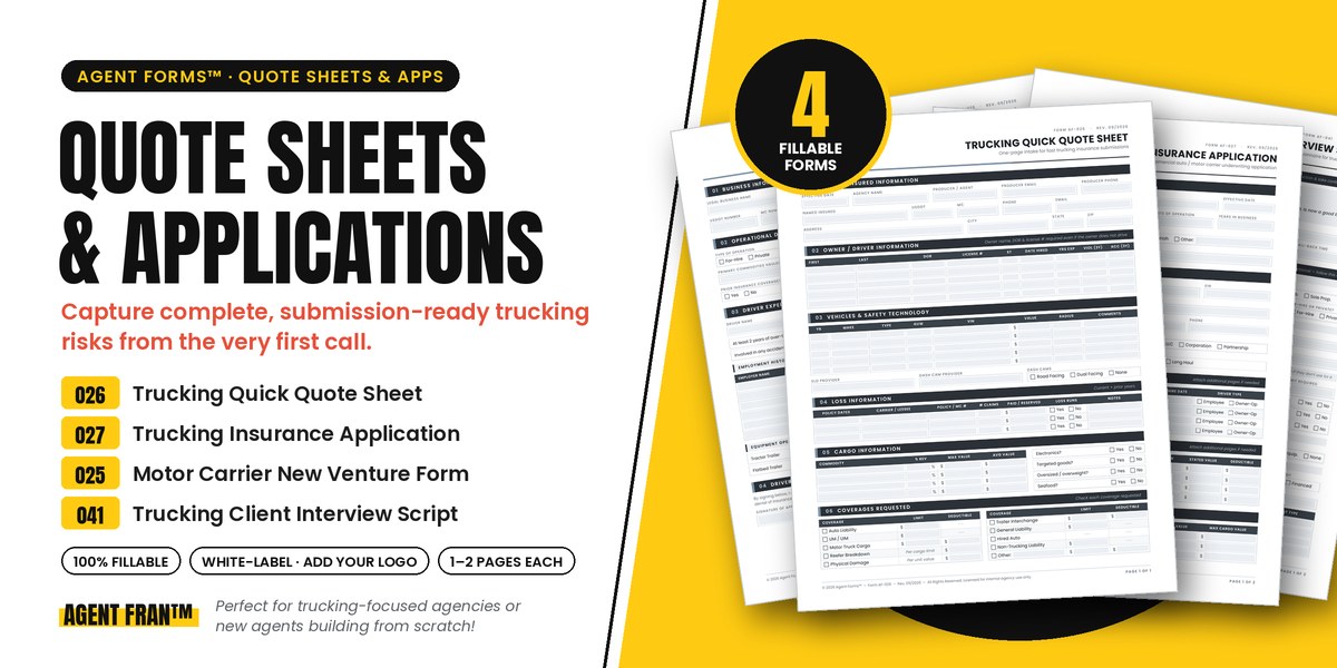 Quote Sheets & Applications — 4 fillable trucking intake and underwriting forms